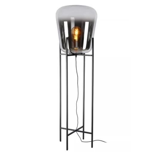 Design vloerlamp zwart frame met grote glazen kap