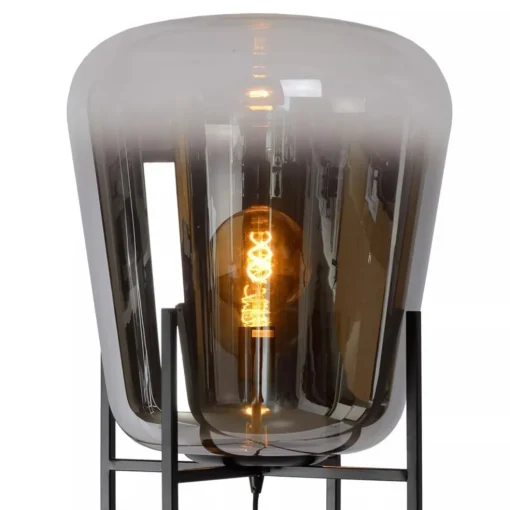 Design vloerlamp zwart frame met grote glazen kap