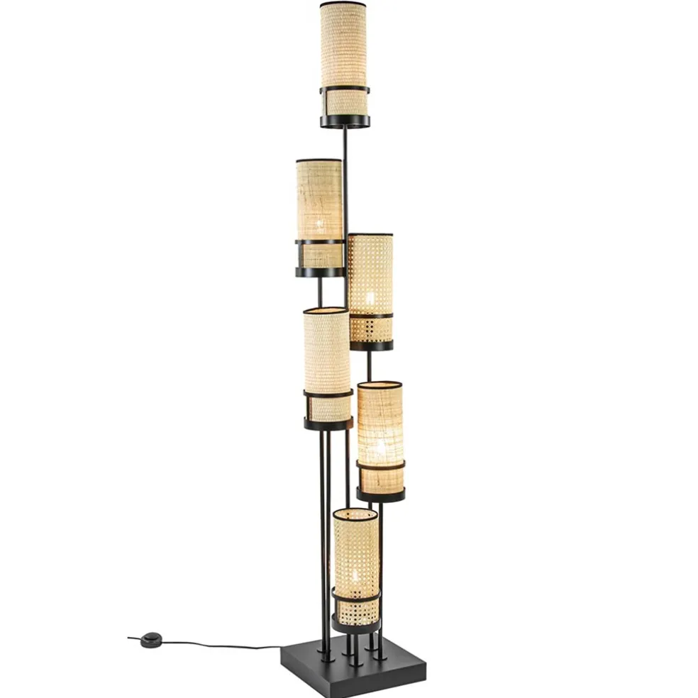 Design vloerlamp zwart met webbing kappen