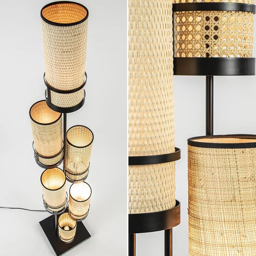 Design vloerlamp zwart met webbing kappen