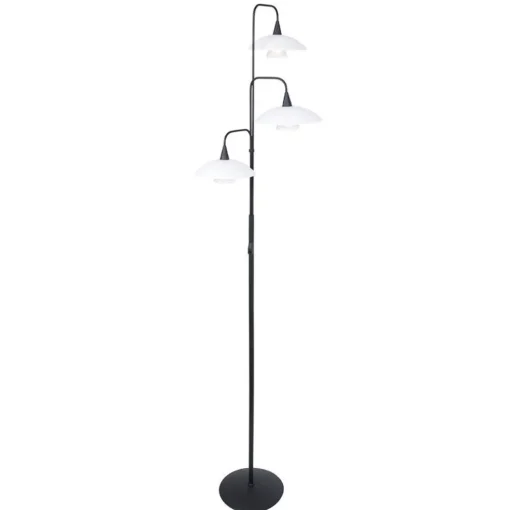 Dimbare LED vloerlamp zwart met witte schotels