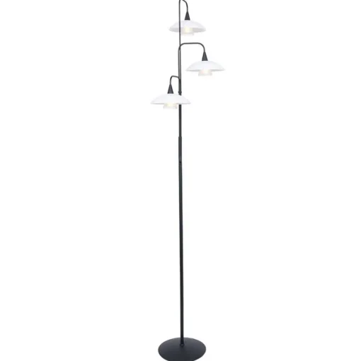 Dimbare LED vloerlamp zwart met witte schotels