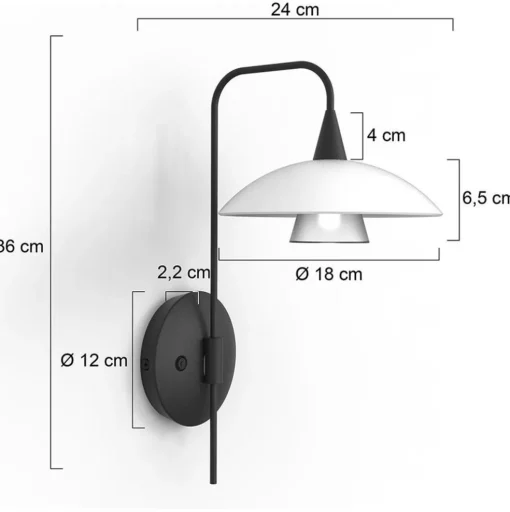 Dimbare LED wandlamp zwart met witte schotel