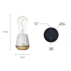 Draadloze tafellamp wit marmer met heldere lichtbron dimbaar