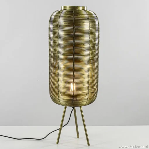 Driepoot tafellamp Tomek antiek brons