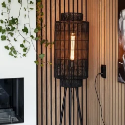 Driepoot vloerlamp Gruaro zwart met brons
