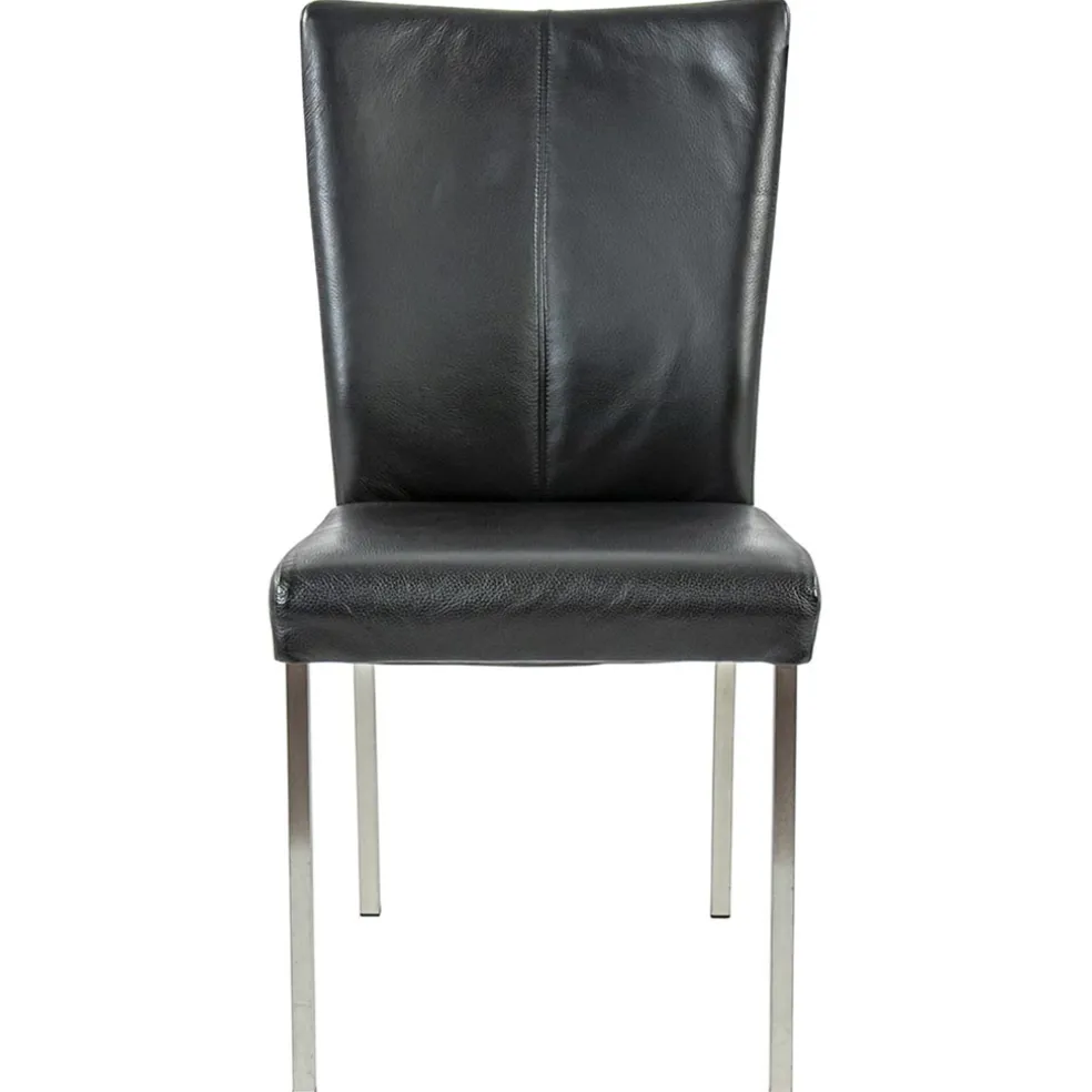 Eetkamerstoel zwart lederen zitting met RVS poten