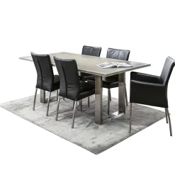 Eetkamerstoel zwart lederen zitting met RVS poten