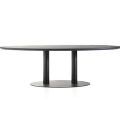 Eettafel ovaal zwart eiken met metalen poot 300x120 cm