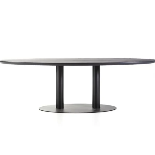 Eettafel ovaal zwart eiken met metalen poot 300x120 cm