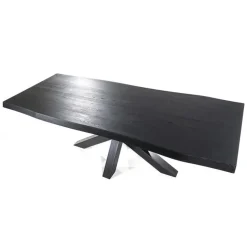 Eiken boomstam tafel met spinpoot zwart 240x100 cm