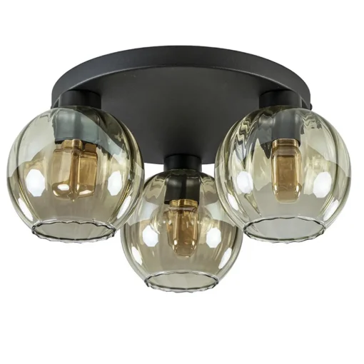 Elegante plafondlamp 3-lichts amber glas