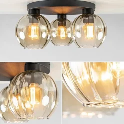Elegante plafondlamp 3-lichts amber glas