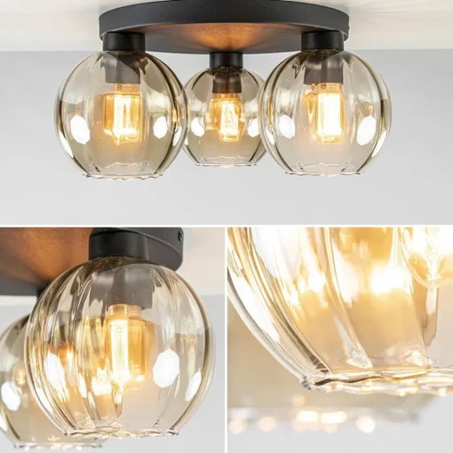 Elegante plafondlamp 3-lichts amber glas