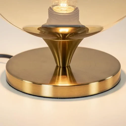 Elegante tafellamp donker goud met amber glazen bol 25 cm