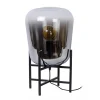Elegante tafellamp zwart frame met smoke glazen kap