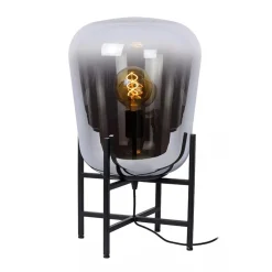 Elegante tafellamp zwart frame met smoke glazen kap