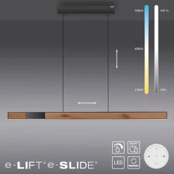 Elektrisch verstelbare LED hanglamp zwart met hout