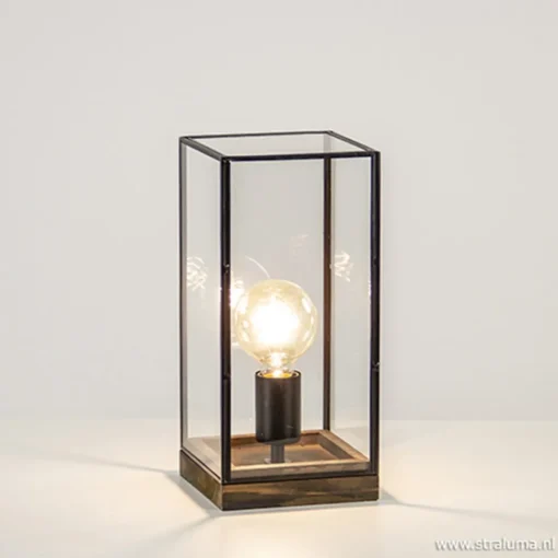 Glazen tafellamp Askjer hout met zwart