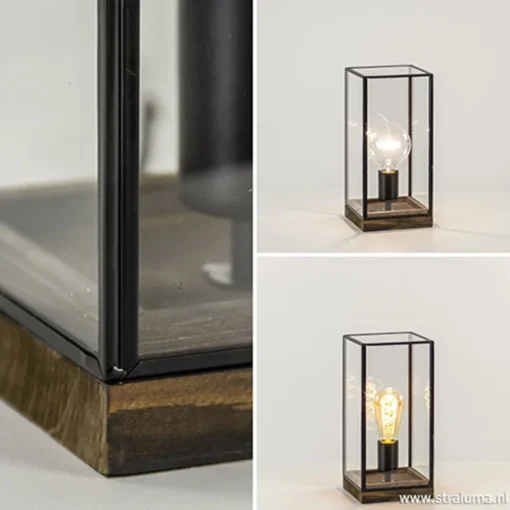 Glazen tafellamp Askjer hout met zwart