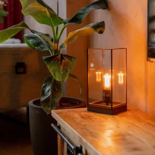 Glazen tafellamp Askjer hout met zwart
