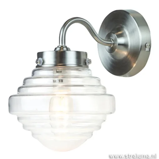 Glazen wandlamp met staal Deco