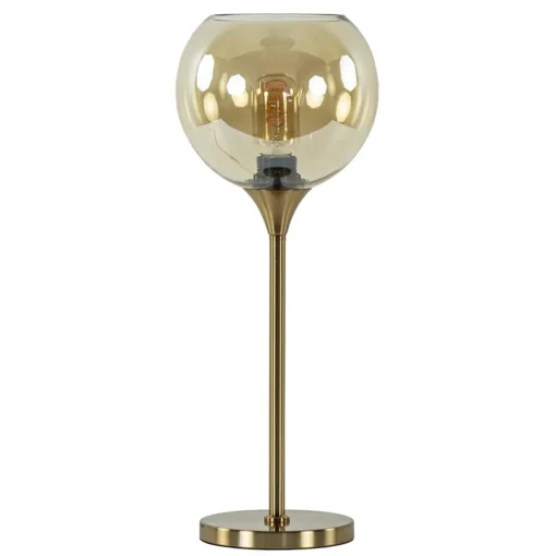 Gouden tafellamp met amber glazen bol 20 cm