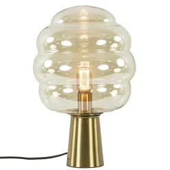 Gouden tafellamp Misty met amber glazen kap L&L