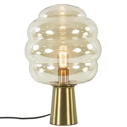 Gouden tafellamp Misty met amber glazen kap L&L