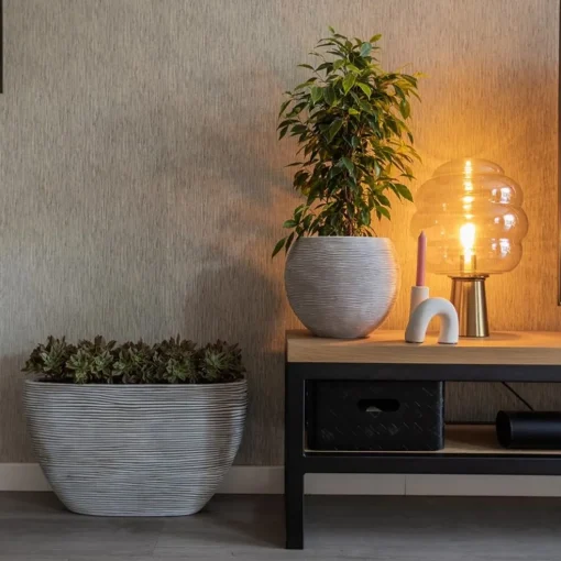 Gouden tafellamp Misty met amber glazen kap L&L