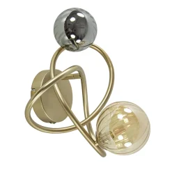 Gouden wandlamp met smoke en amber glas