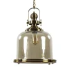 Grote hanglamp brons met amber glas
