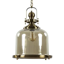 Grote hanglamp brons met amber glas