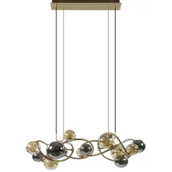 Grote hanglamp goud met amber/smoke glazen bollen