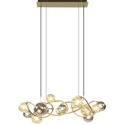 Grote hanglamp goud met amber/smoke glazen bollen