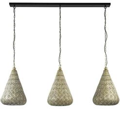 Grote hanglamp 3-lichts mat goud met zwarte balk