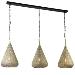Grote hanglamp 3-lichts mat goud met zwarte balk