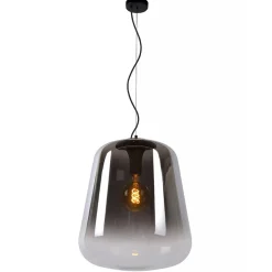 Grote hanglamp smoke glazen kap met zwart
