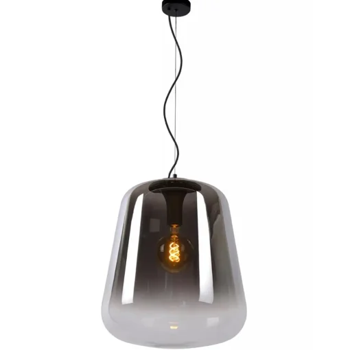 Grote hanglamp smoke glazen kap met zwart