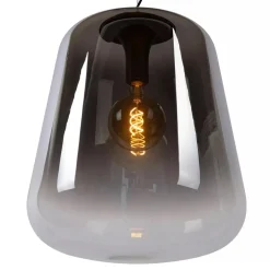Grote hanglamp smoke glazen kap met zwart