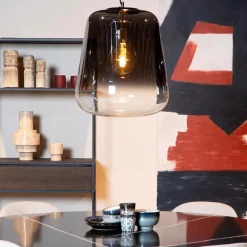 Grote hanglamp smoke glazen kap met zwart