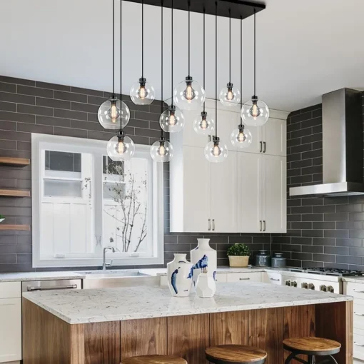 Grote hanglamp zwart 11- lichts multipendel helder glas