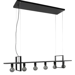 Grote hanglamp zwart frame met houten planken