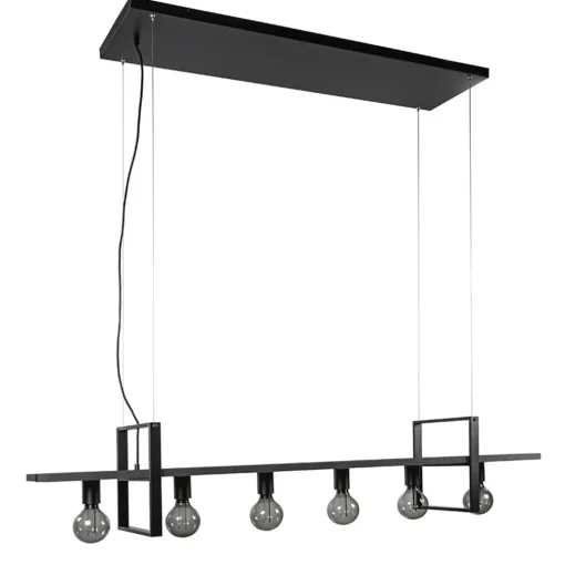 Grote hanglamp zwart frame met houten planken