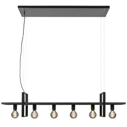Grote hanglamp zwart frame met houten planken