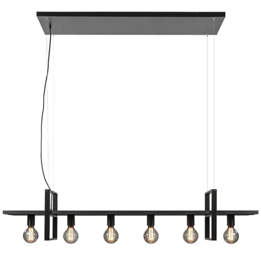 Grote hanglamp zwart frame met houten planken