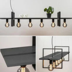 Grote hanglamp zwart frame met houten planken