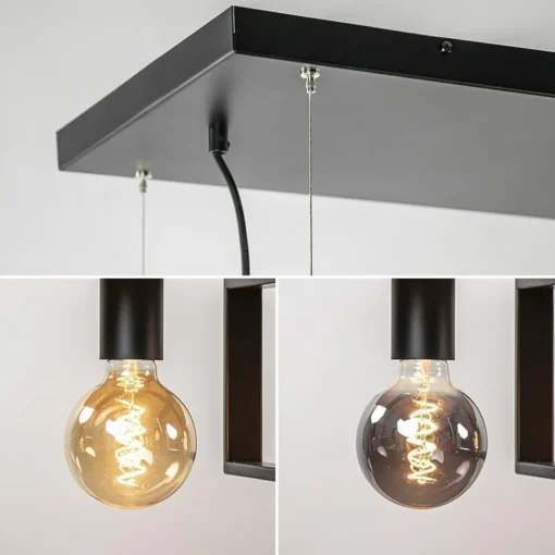 Grote hanglamp zwart frame met houten planken