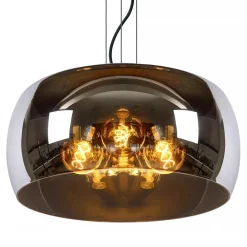 Grote hanglamp zwart met smoke glazen kap