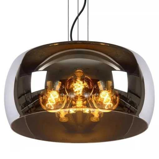Grote hanglamp zwart met smoke glazen kap
